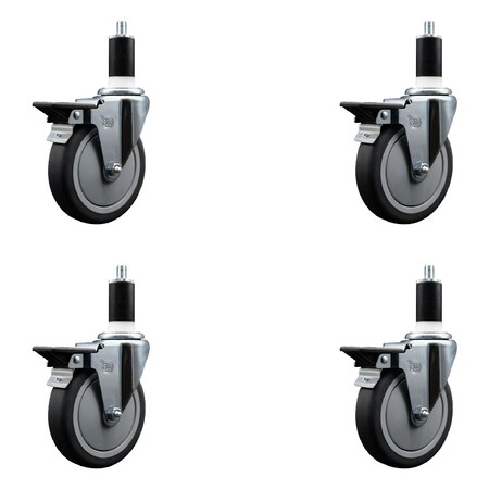 Service Caster 5'' Thermoplastic Rubber Swivel 1-3/8'' Expanding Stem Caster Set with Brake, 4PK SCC-EX20S514-TPRB-PLB-138-4